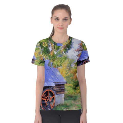 Landscape Blue Shed Scenery Wood Women s Cotton Tee by BangZart