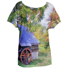 Landscape Blue Shed Scenery Wood Women s Oversized Tee by BangZart