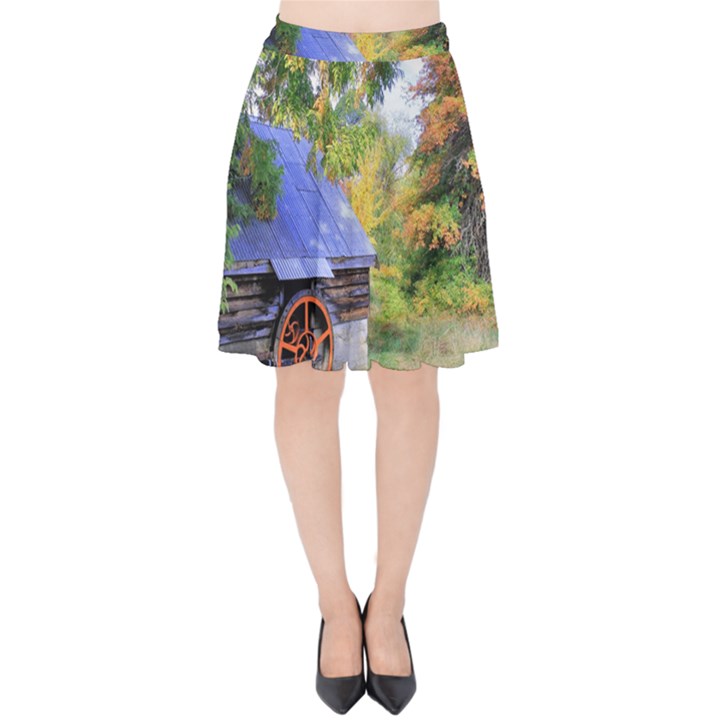 Landscape Blue Shed Scenery Wood Velvet High Waist Skirt