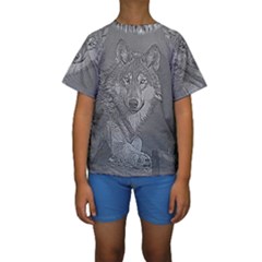 Wolf Forest Animals Kids  Short Sleeve Swimwear by BangZart