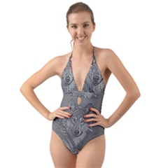 Wolf Forest Animals Halter Cut-out One Piece Swimsuit