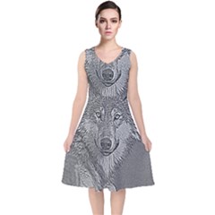 Wolf Forest Animals V-neck Midi Sleeveless Dress  by BangZart