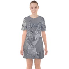 Wolf Forest Animals Sixties Short Sleeve Mini Dress by BangZart