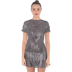 Wolf Forest Animals Drop Hem Mini Chiffon Dress by BangZart