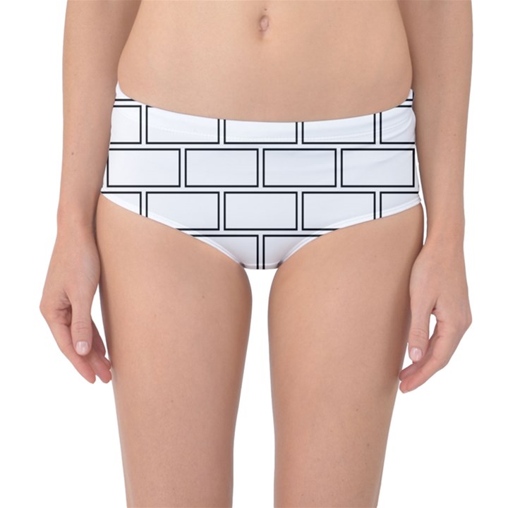 Wall Pattern Rectangle Brick Mid-Waist Bikini Bottoms