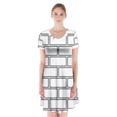 Wall Pattern Rectangle Brick Short Sleeve V-neck Flare Dress