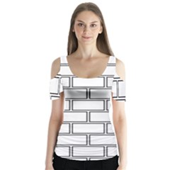 Wall Pattern Rectangle Brick Butterfly Sleeve Cutout Tee 