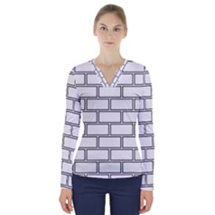 Wall Pattern Rectangle Brick V-neck Long Sleeve Top by BangZart