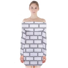 Wall Pattern Rectangle Brick Long Sleeve Off Shoulder Dress