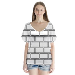 Wall Pattern Rectangle Brick V-neck Flutter Sleeve Top by BangZart