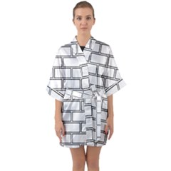 Wall Pattern Rectangle Brick Quarter Sleeve Kimono Robe