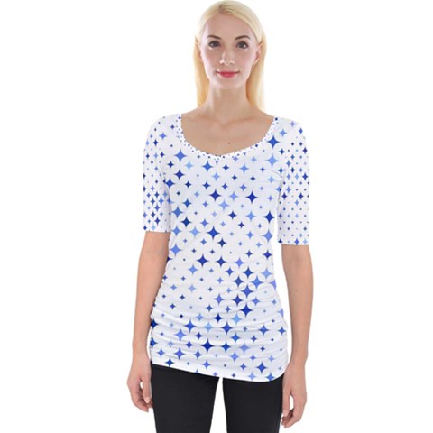 Star Curved Background Blue Wide Neckline Tee by BangZart