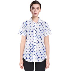 Star Curved Background Blue Women s Short Sleeve Shirt