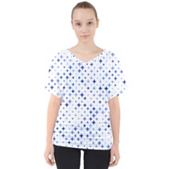 Star Curved Background Blue V-neck Dolman Drape Top