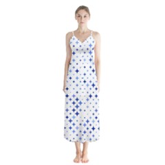 Star Curved Background Blue Button Up Chiffon Maxi Dress