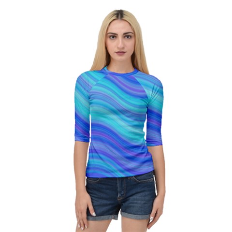 Blue Background Water Design Wave Quarter Sleeve Raglan Tee by BangZart