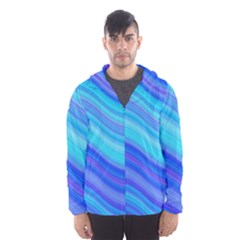 Blue Background Water Design Wave Hooded Wind Breaker (men)