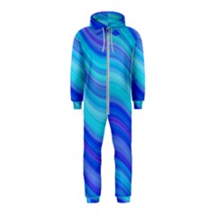 Blue Background Water Design Wave Hooded Jumpsuit (kids)