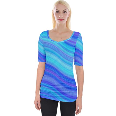 Blue Background Water Design Wave Wide Neckline Tee by BangZart