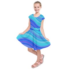 Blue Background Water Design Wave Kids  Short Sleeve Dress by BangZart