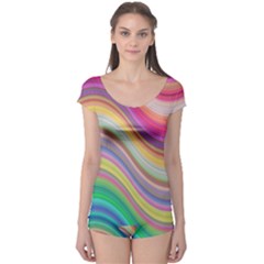 Wave Background Happy Design Boyleg Leotard  by BangZart