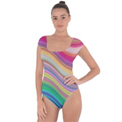 Wave Background Happy Design Short Sleeve Leotard  by BangZart