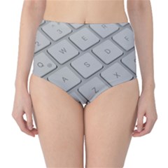 Keyboard Letters Key Print White High-waist Bikini Bottoms by BangZart