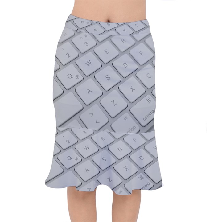 Keyboard Letters Key Print White Mermaid Skirt