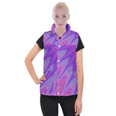 Purple Star Sun Sunshine Fractal Women s Button Up Puffer Vest