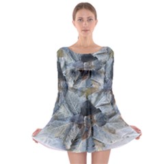 Winter Frost Ice Sheet Leaves Long Sleeve Skater Dress