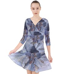 Winter Frost Ice Sheet Leaves Quarter Sleeve Front Wrap Dress	