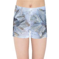 Winter Frost Ice Sheet Leaves Kids Sports Shorts