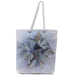 Winter Frost Ice Sheet Leaves Full Print Rope Handle Tote (large)