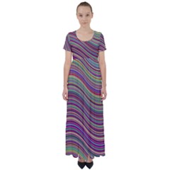 Wave Abstract Happy Background High Waist Short Sleeve Maxi Dress