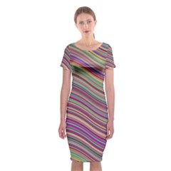 Wave Abstract Happy Background Classic Short Sleeve Midi Dress