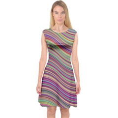 Wave Abstract Happy Background Capsleeve Midi Dress