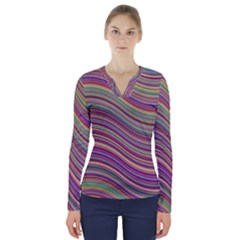 Wave Abstract Happy Background V-neck Long Sleeve Top