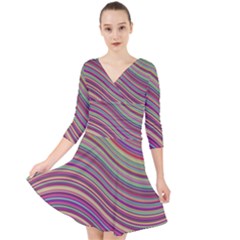 Wave Abstract Happy Background Quarter Sleeve Front Wrap Dress	