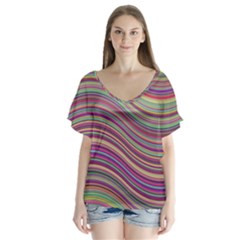 Wave Abstract Happy Background V-neck Flutter Sleeve Top