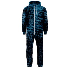 Blue Black Shiny Fabric Pattern Hooded Jumpsuit (men) 