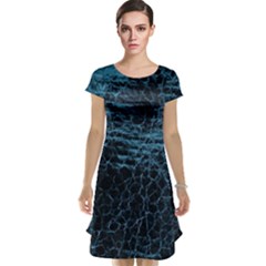 Blue Black Shiny Fabric Pattern Cap Sleeve Nightdress