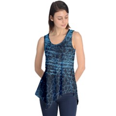 Blue Black Shiny Fabric Pattern Sleeveless Tunic by BangZart