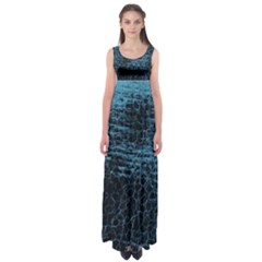 Blue Black Shiny Fabric Pattern Empire Waist Maxi Dress