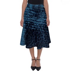 Blue Black Shiny Fabric Pattern Perfect Length Midi Skirt