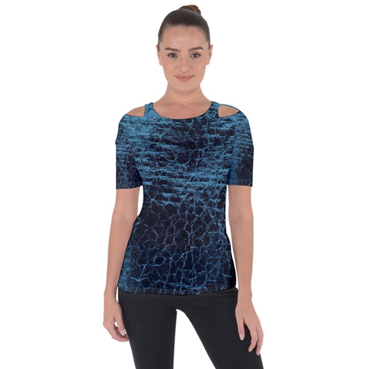 Blue Black Shiny Fabric Pattern Short Sleeve Top