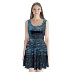 Blue Black Shiny Fabric Pattern Split Back Mini Dress 