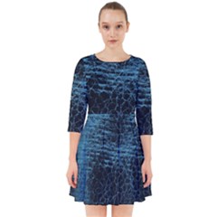 Blue Black Shiny Fabric Pattern Smock Dress