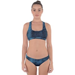 Blue Black Shiny Fabric Pattern Cross Back Hipster Bikini Set