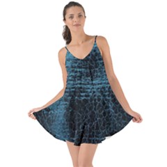 Blue Black Shiny Fabric Pattern Love The Sun Cover Up