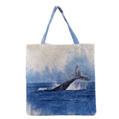 Whale Watercolor Sea Grocery Tote Bag by BangZart